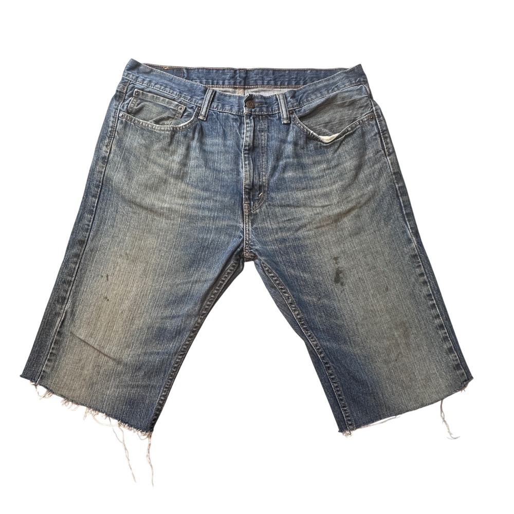 Levi's 505 Denim Shorts Mens 36 Blue Regular Fit Cutoff Raw Hem Distressed Jorts